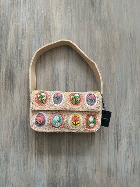 America & Beyond Beaded Floral Shoulder Bag